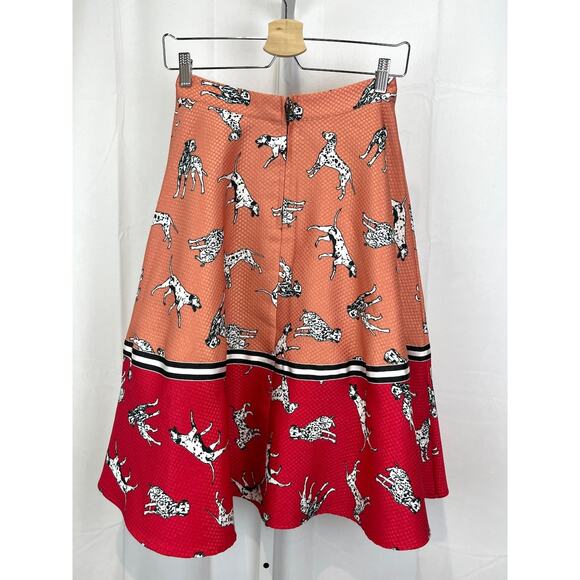 HUTCH Anthropologie Sporty Dalmation Skirt Full A-Line Orange Red Size 2 - Picture 2 of 11